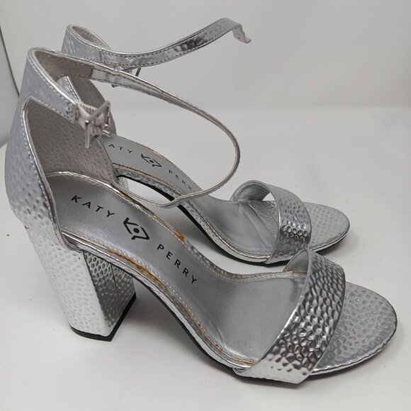 Katy Perry Women's The Goldy Heeled Sandal, Silver, US 7.5 EU 37.5 - Picture 1 of 6